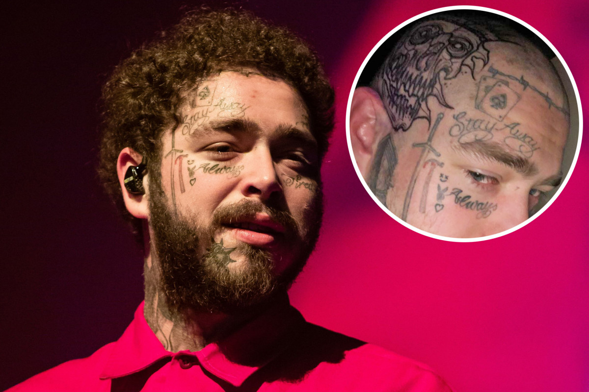 Post Malone shows off huge new flaming skeleton tattoo on his skull
