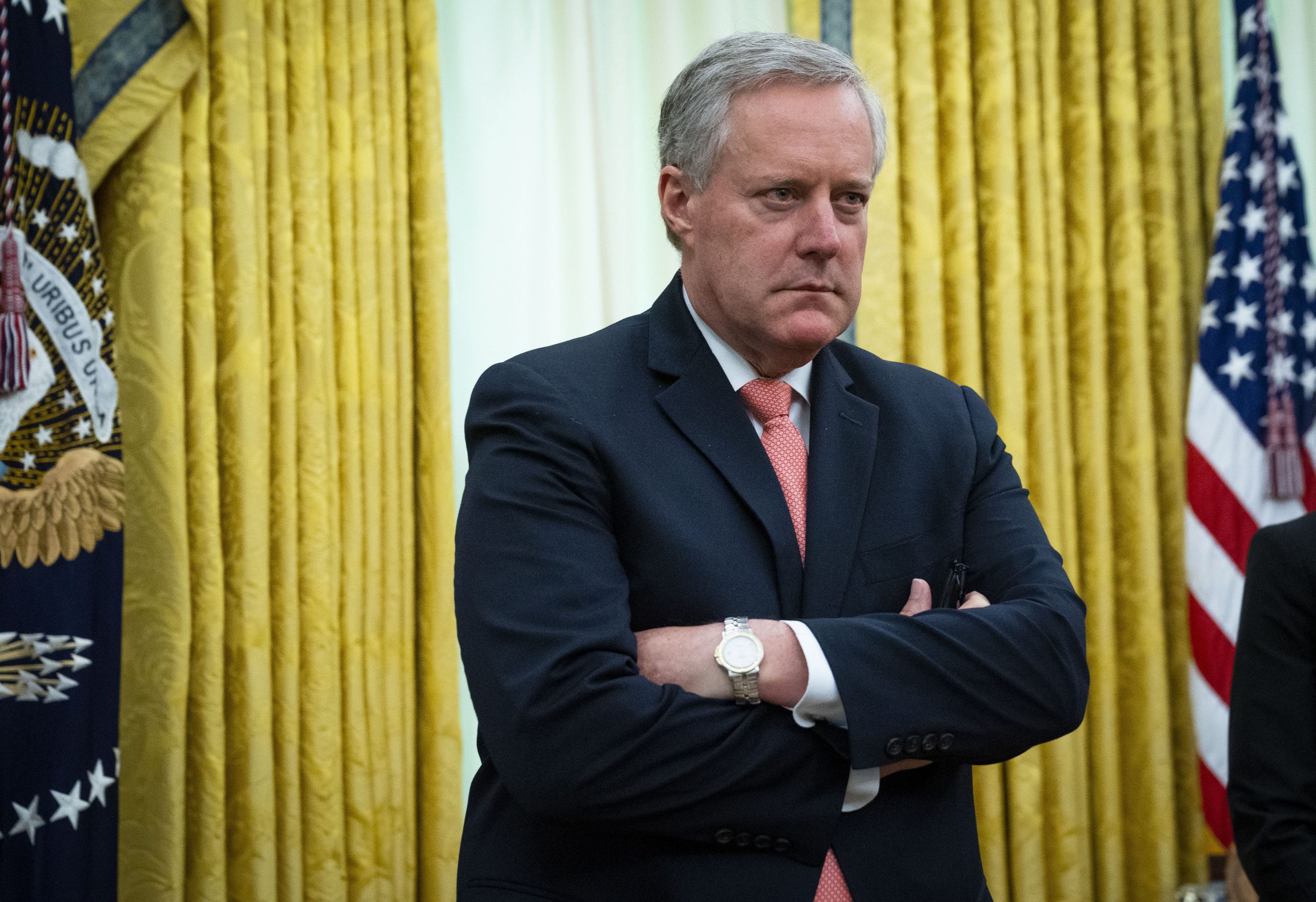 White House chief of staff Mark Meadows listens during a meeting at the White House on April 30.