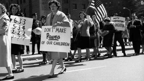 Protests over integrating schools is not new. In 1965 members of a parents&#39; association picketed outside the Board of Education in Brooklyn, New York, against a proposal to integrate public schools.