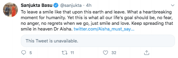 Tweet on Dr Aisha
