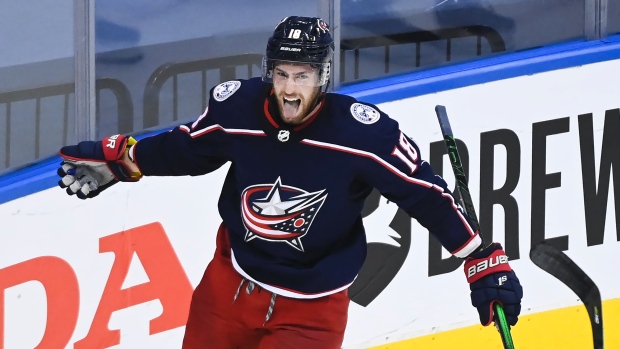 Pierre-Luc Dubois completes hat trick in OT as Columbus Blue Jackets shock Toronto Maple Leafs