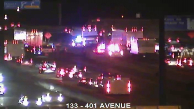 25-year-old man fatally hit by a transport truck on Highway 401 in North York