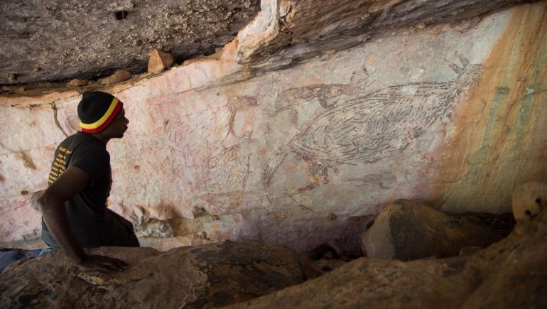 Australia: The oldest, dated rock painting shows a kangaroo