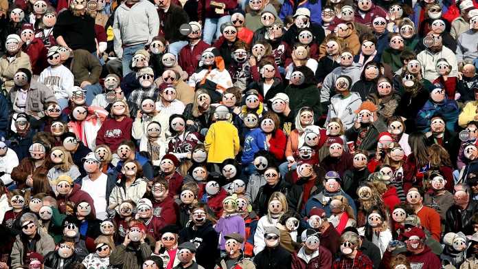Crowd with masks