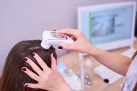 Examination of scalp and hair follicles in case of hair loss with a modern instrument