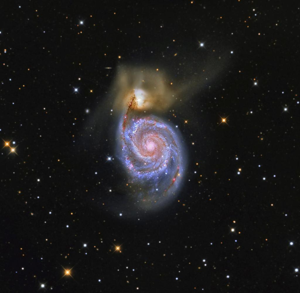 The Whirlpool Galaxy (NGC 5194) and a companion galaxy (NGC 5195) in the constellation Canes Venetisi.