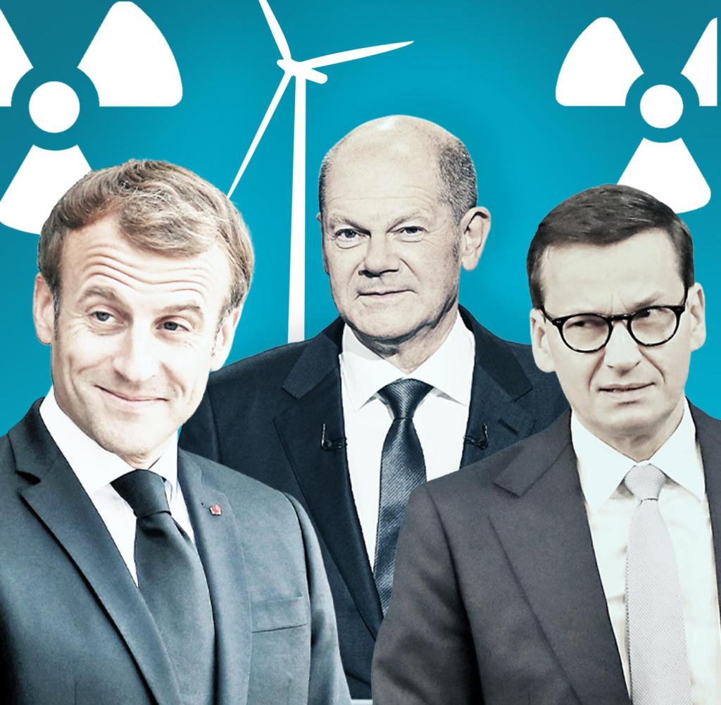 Future Federal Chancellor Olaf Scholz (centre) relies on nuclear power on renewable energy, French President Emmanuel Macron (left) and Polish Prime Minister Mateusz Morawiecki
