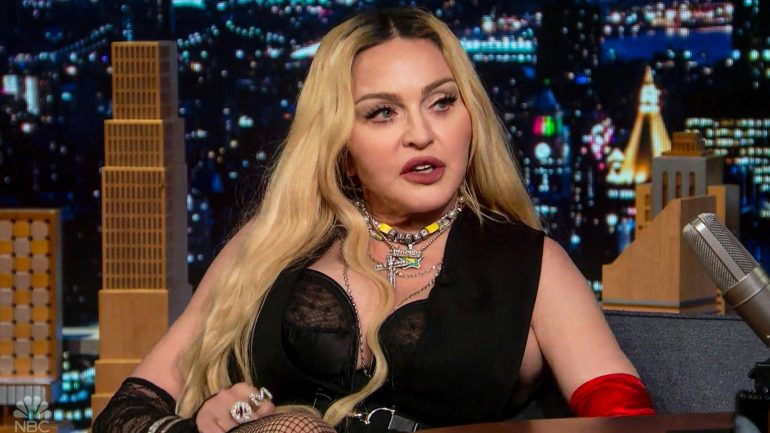 Madonna rolls on Jimmy Fallon's table