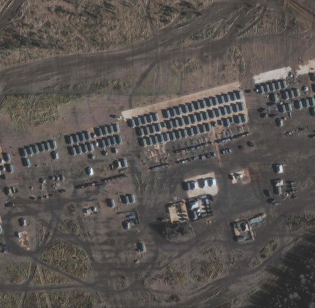 A satellite image from November 1 shows tanks, armored transports and troops near the city of Yelnya in Smolensk Oblast in western Russia
