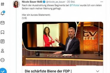 Sexism attack on "TV Total" against MDB Nicole Bauer (FDP) from the region