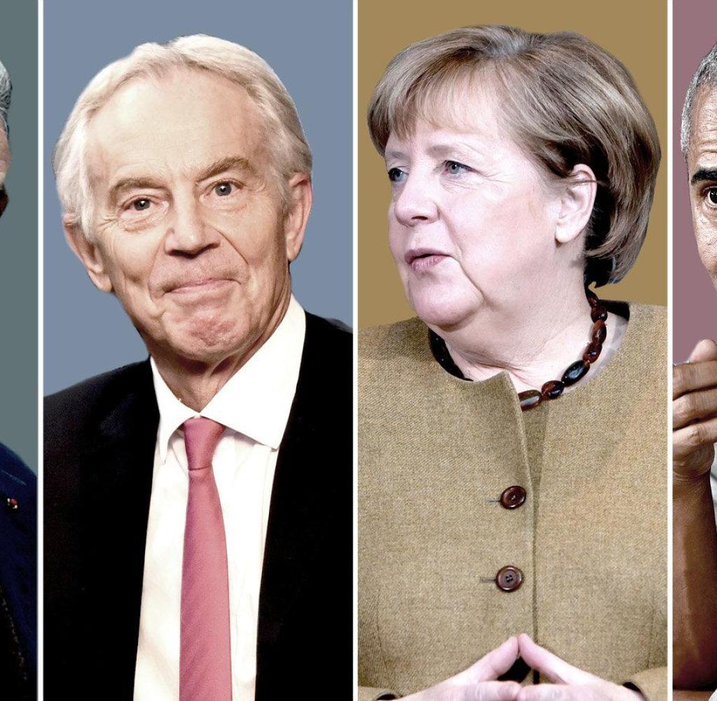 Angela Merkel's former aides: Nicolas Sarcori, Tony Blair, Barack Obama (left to right)