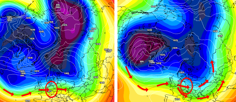 Warm start of the year on the left, trend of cold and wet weather on the right