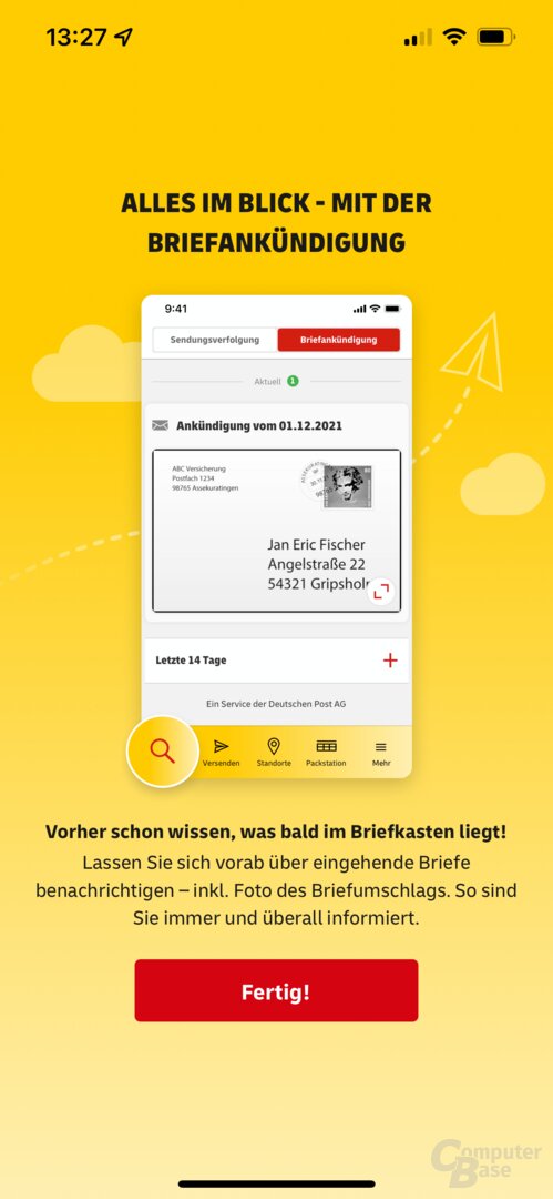 Post and DHL App: Briefkundigung