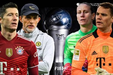 Haben Chancen auf den Sieg bei der FIFA-Wahl: Robert Lewandowski (von links), Thomas Tuchel, Ann-Katrin Berger und Manuel Neuer.