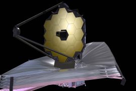 Fully exposed sun shield by James Webb Space Telescope
