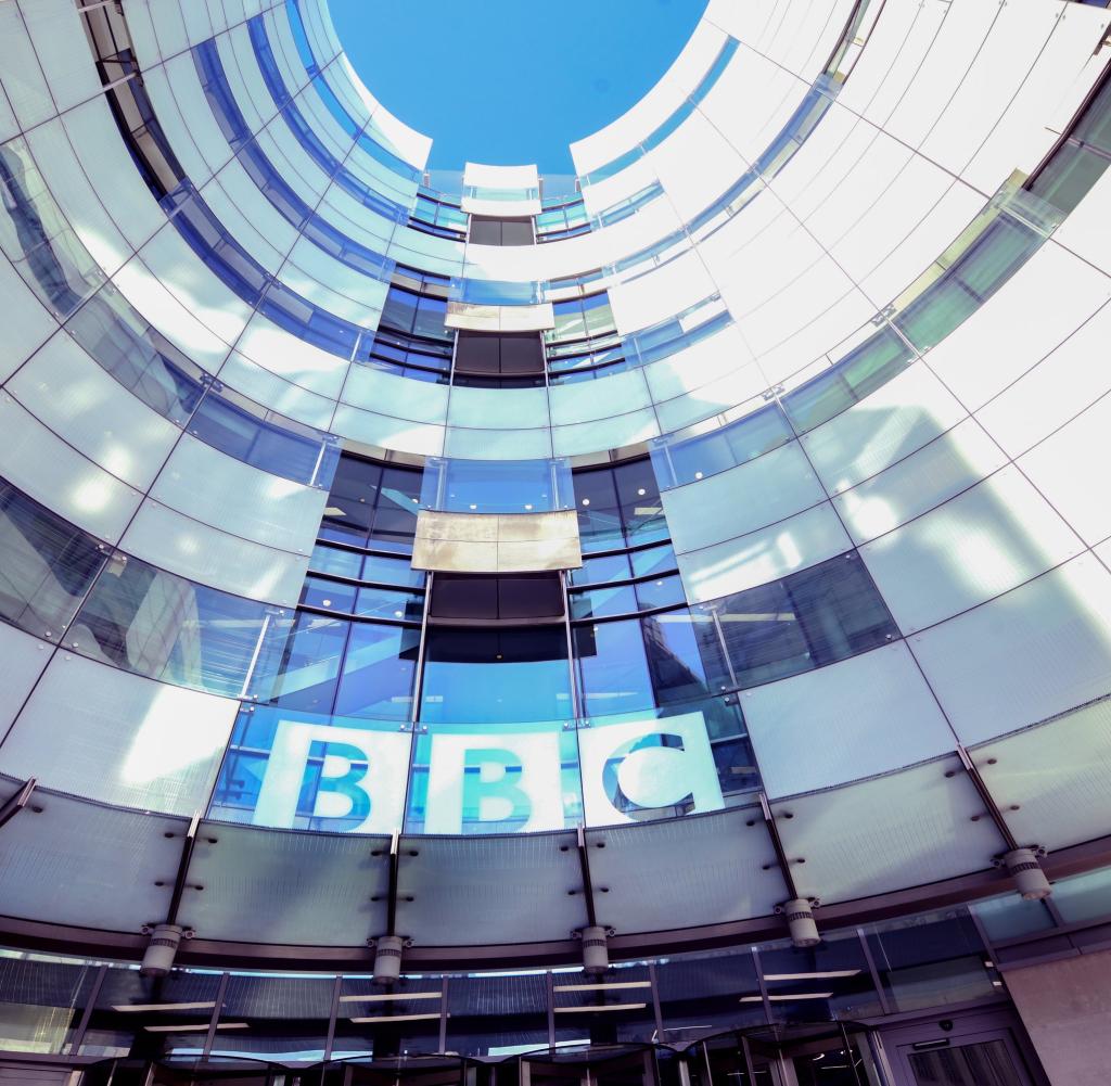 BBC logo on UK broadcaster's entrance