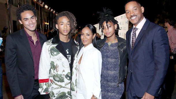 Will Smith with daughter Willow, wife Jada and sons Jaden and Trey (from left to right).  (Credit: Randy Shropshire / Getty Images)