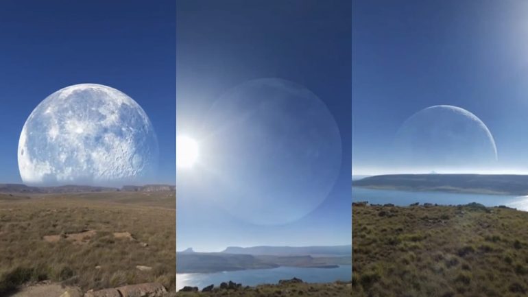 Giant moon seen between Canada and Russia?  Not!