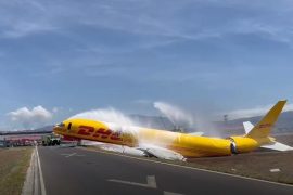 DHL plane breaks in two after emergency landing and crash