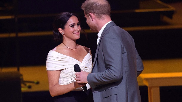 Duchess Meghan and Prince Harry: The couple appeared intimate on stage at the Invictus Games opening ceremony in The Hague.  (Credit: Chris Jackson/Getty Images for the Invictus Games Foundation)