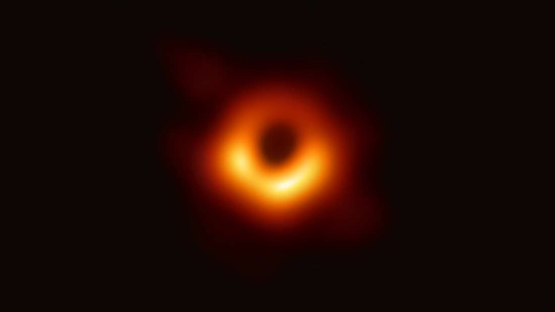 In April 2019, the Event Horizon Telescope Collaboration presented this image.  This is the first visible evidence of a supermassive black hole.  (archive image)