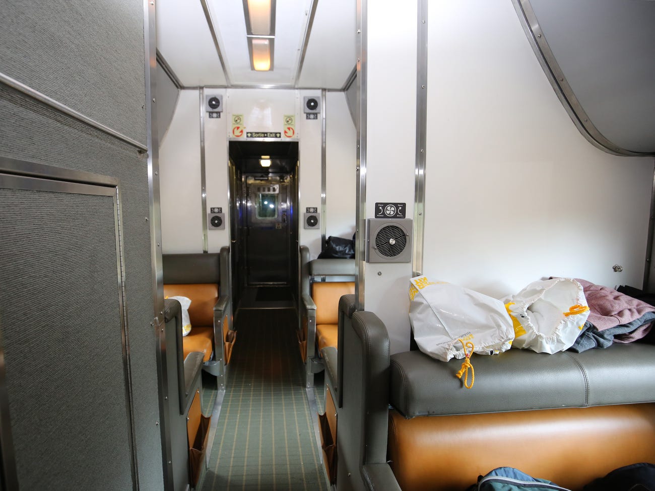 This part of the business compartment can be converted into a bedroom with a bunk at night.
