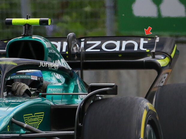 Rear wing shape on the Aston Martin AMR22 at the 2022 Canadian Grand Prix in Montreal