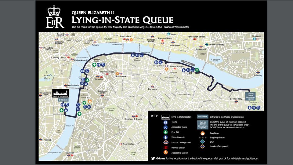 Official route to the lying state queue