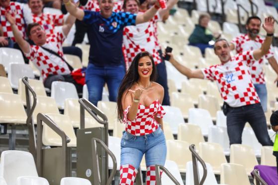 Miss Croatia Ivana Knol was still laughing in the stands before the game 
